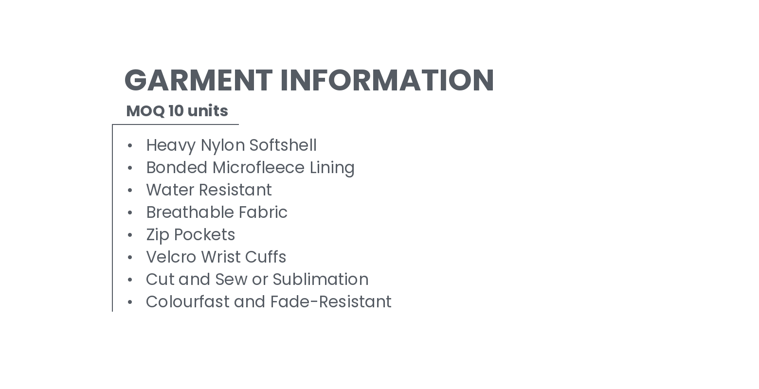 Sublimated Softshell Jacket Garment Information